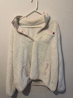 Simply Southern Cream Plush Pullover with Pink Trim